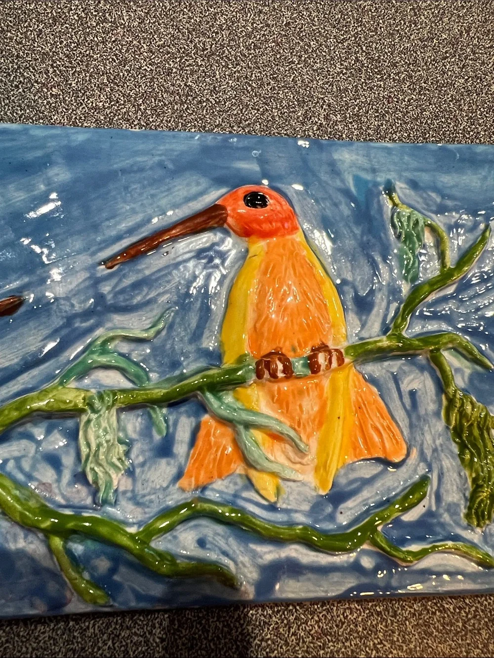 Handmade Ceramic Tile with Hummingbirds